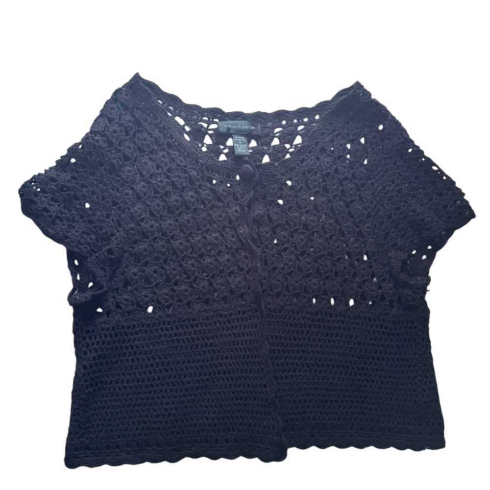 Cable & Gauge Black Cropped crochet Cardigan
